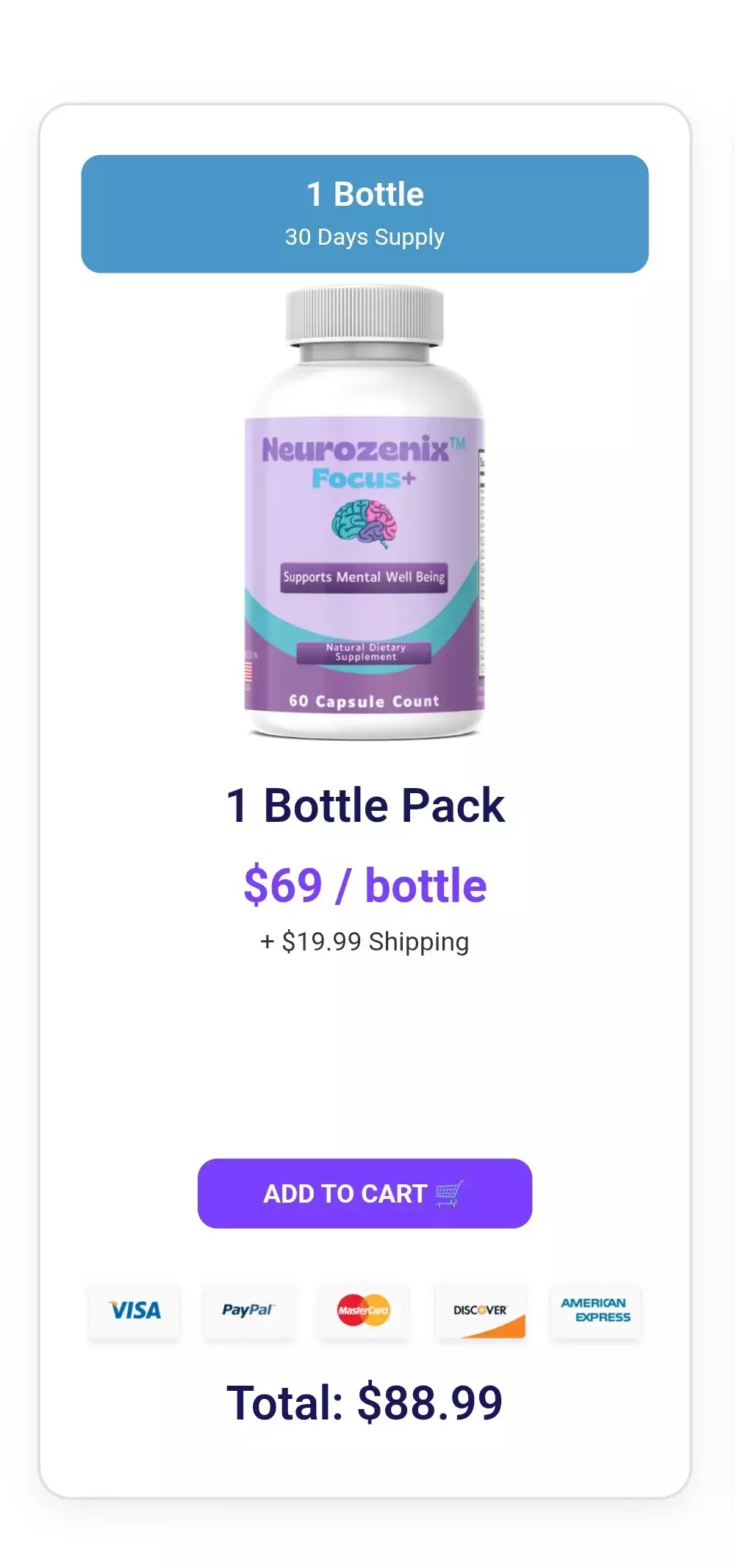 Neurozenix™ Focus+ 1 bottle pricing